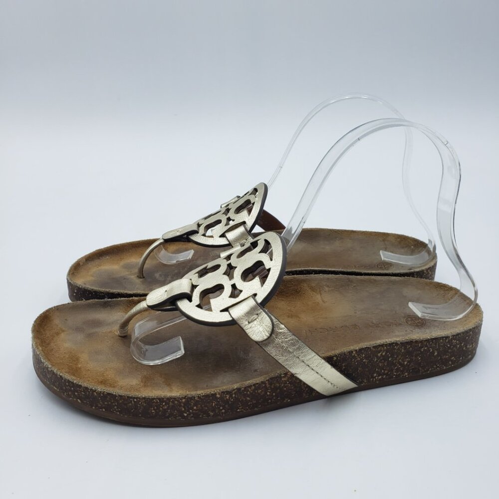 Tory Burch Miller Cloud Sandals 10 Womens Thong Slip On Gold - Picture 3 of 7